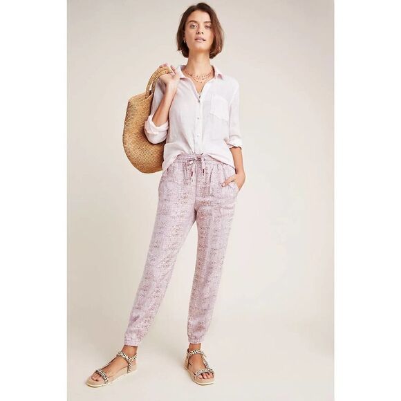 Anthropologie Orana Printed Joggers Sz M pink‎ - Picture 1 of 11